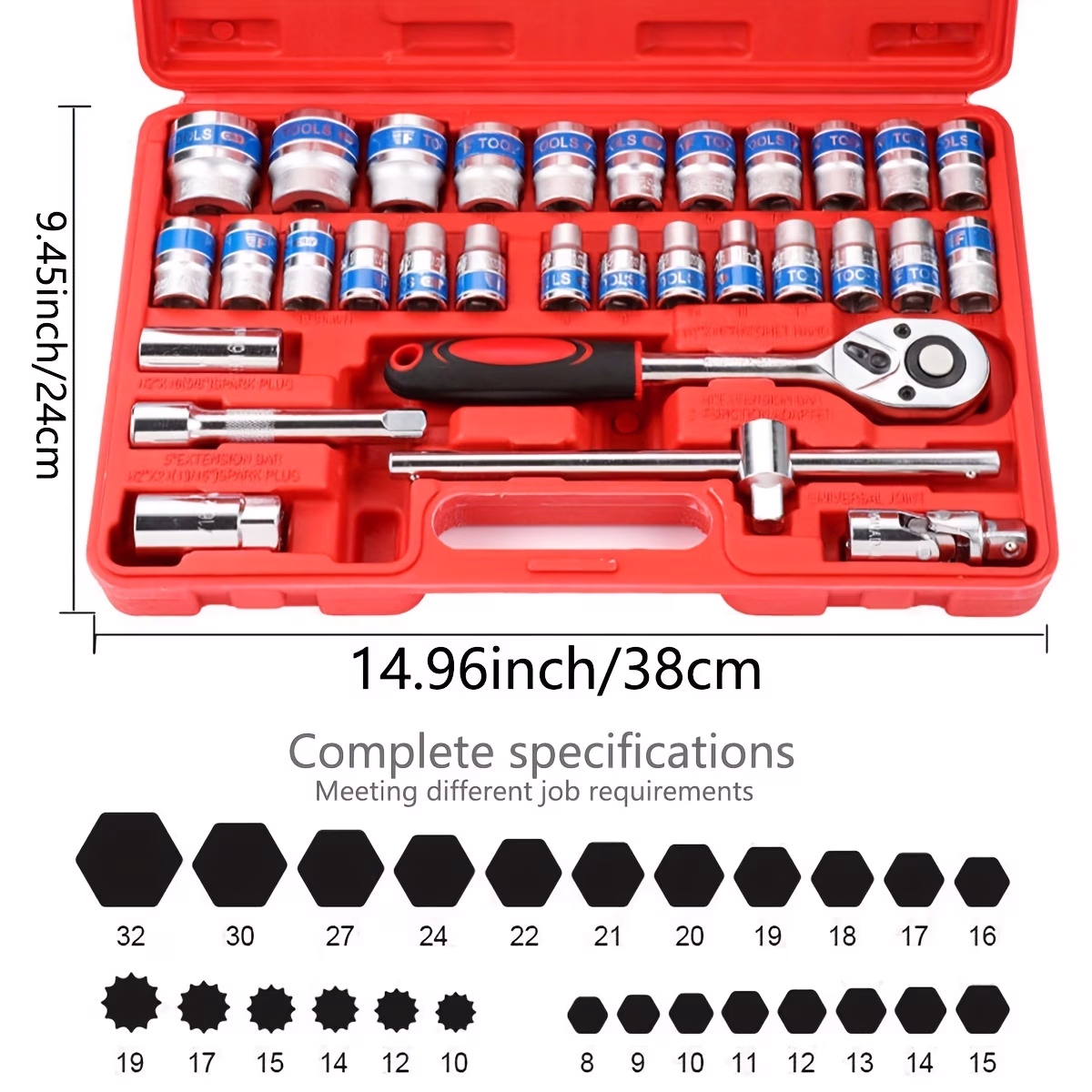 32pcs Mechanics Tool Set and Socket Set – 1/2" Drive Deep and Standard Sockets, Ratchet Wrench Set, Mechanic Tool Kits for Auto Repair, Household Use, Combination Wrench, Hex Wrenches, Accessories, Storage Case
