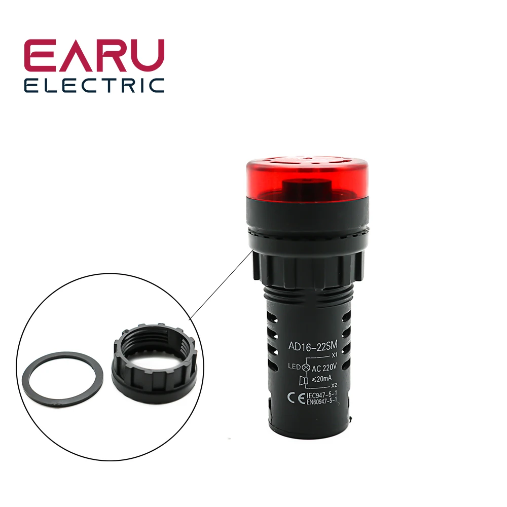 Color: Clear - AD16-22SM 22mm Panel Diameter AC 12V 24V 110V 220V Flash Signal Light Red LED Active Buzzer Beep Alarm Indicator Green Yellow