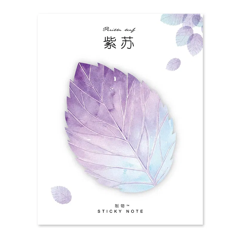 Color: PURPLE - Various Leaves Collection Self-Adhesive N Times Memo Pad Sticky Notes Bookmark Stationery Office School supplies