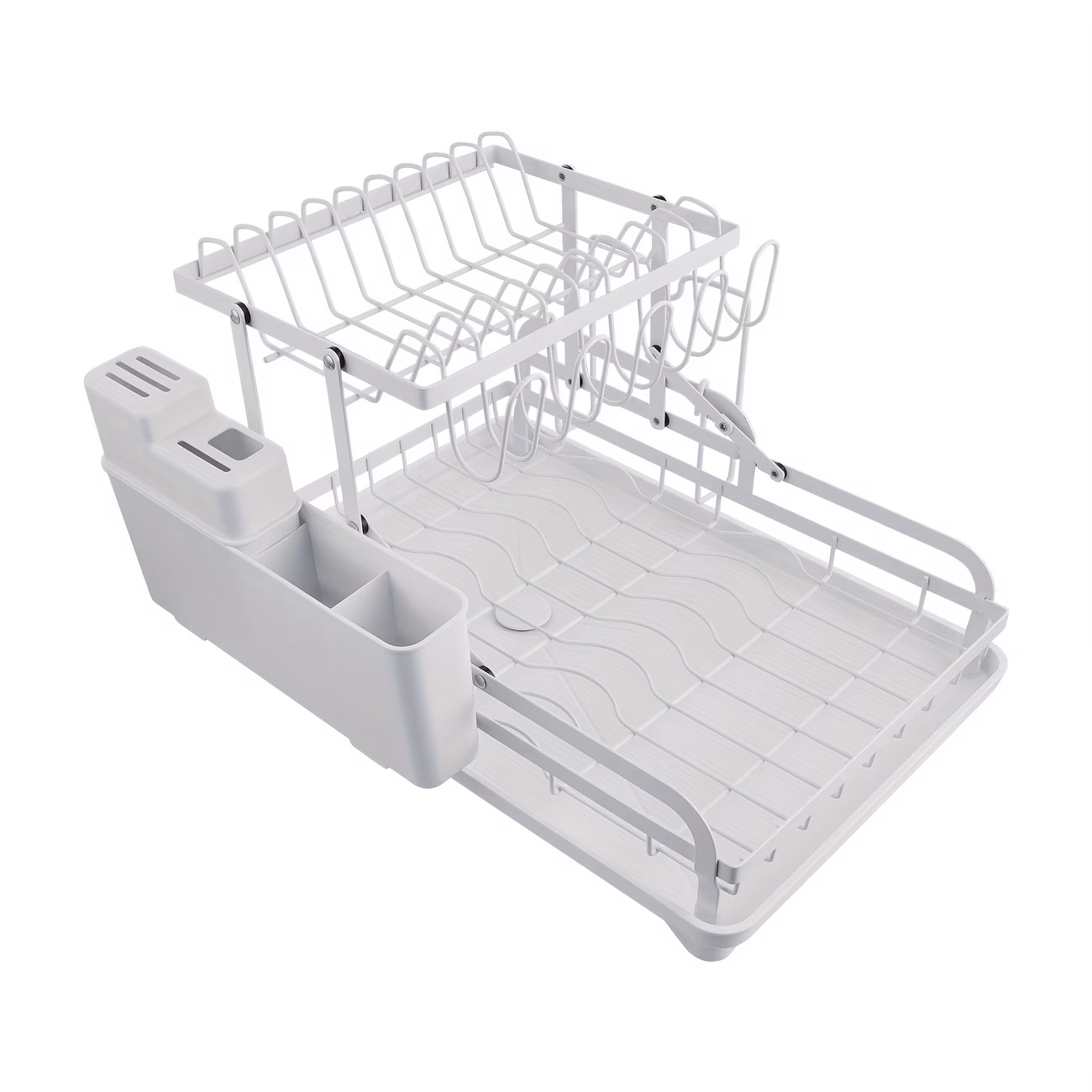 2 Tier Foldable Dish Drying Rack – Kitchen Plate, Bowl, Cup Organizer, and Cutlery Storage (White)