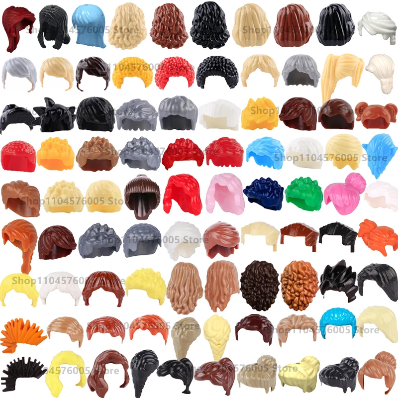 Color: green - MOC Brown Hair Building Blocks City Figures Body Creative Accessory Blond Gold White Parts DIY Hats Mini Bricks Assemble Toy S04