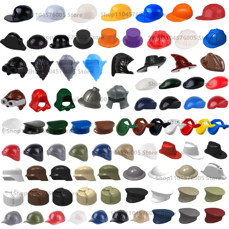 Color: green - MOC Brown Hair Building Blocks City Figures Body Creative Accessory Blond Gold White Parts DIY Hats Mini Bricks Assemble Toy S04