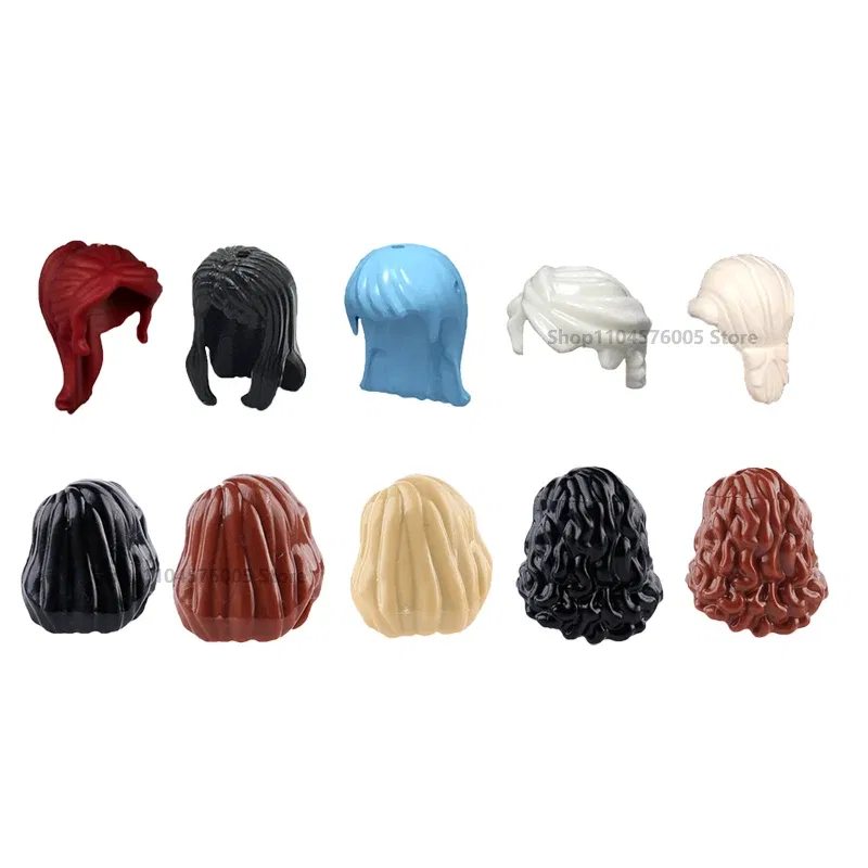 Color: green - MOC Brown Hair Building Blocks City Figures Body Creative Accessory Blond Gold White Parts DIY Hats Mini Bricks Assemble Toy S04