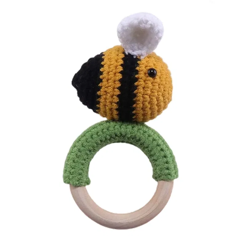 Color: MULTI - 1pc Baby Teether Safe Wooden Toys Mobile Pram Crib Ring DIY Crochet Giraffe Deer Rattle Soother Product