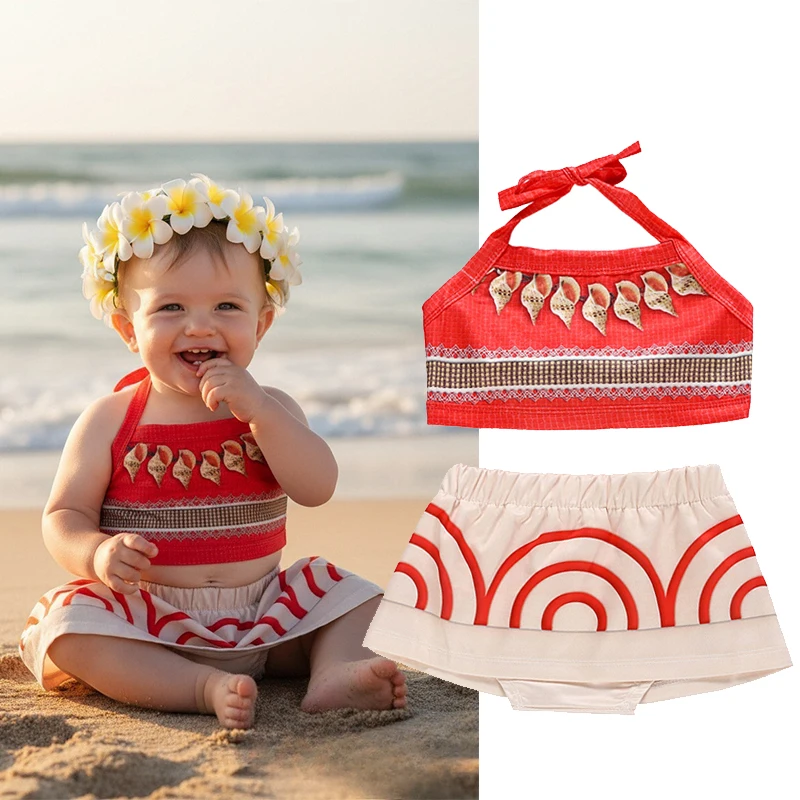 Color: Brown, Kid Size: 5 - Little Girls Cospaly DISNEY Moana Kids Two Pcs Set Top +Pants Infant Vaiana Role Play Festival Princess Costume Casual Clothes