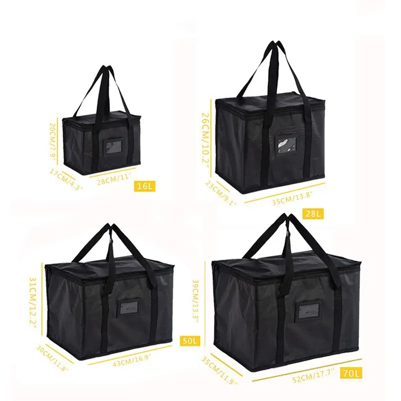 Color: black - Insulated Thermal Cooler Bag Drink Storage Large Chilled Bags Cool Lunch Foods Lunch Box Zip Picnic Tin Foil Food panier repas