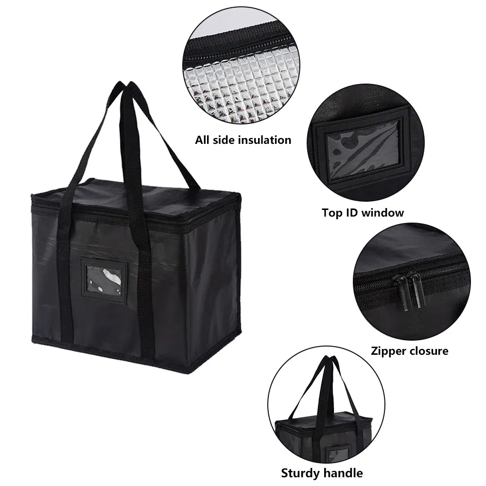 Color: black - Insulated Thermal Cooler Bag Drink Storage Large Chilled Bags Cool Lunch Foods Lunch Box Zip Picnic Tin Foil Food panier repas