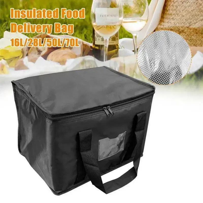 Color: black - Insulated Thermal Cooler Bag Drink Storage Large Chilled Bags Cool Lunch Foods Lunch Box Zip Picnic Tin Foil Food panier repas