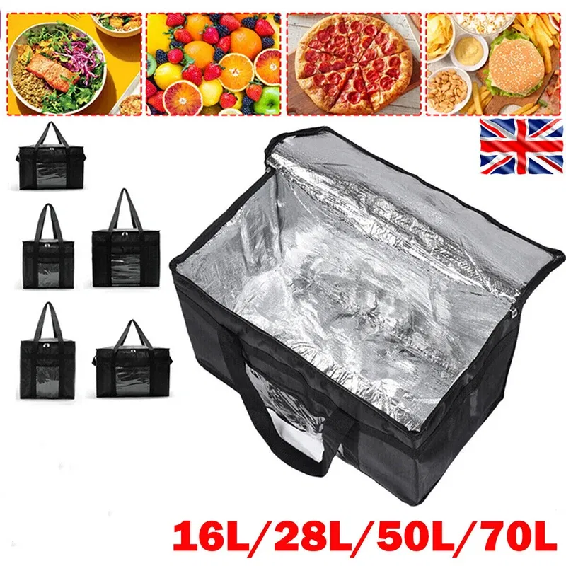 Color: black - Insulated Thermal Cooler Bag Drink Storage Large Chilled Bags Cool Lunch Foods Lunch Box Zip Picnic Tin Foil Food panier repas