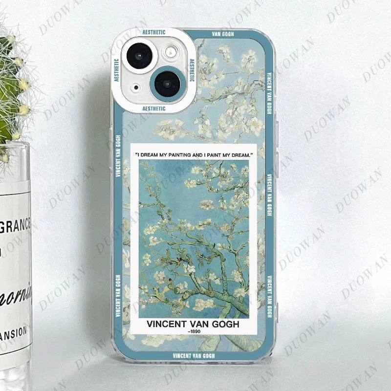 Color: green, Material: Leather - Van Gogh Oil Painting Phone Case For iPhone 11 12 13 14 15 16 Pro Max XR X XS Mini 8 7 Plus SE 2020 2022 Transparent Case