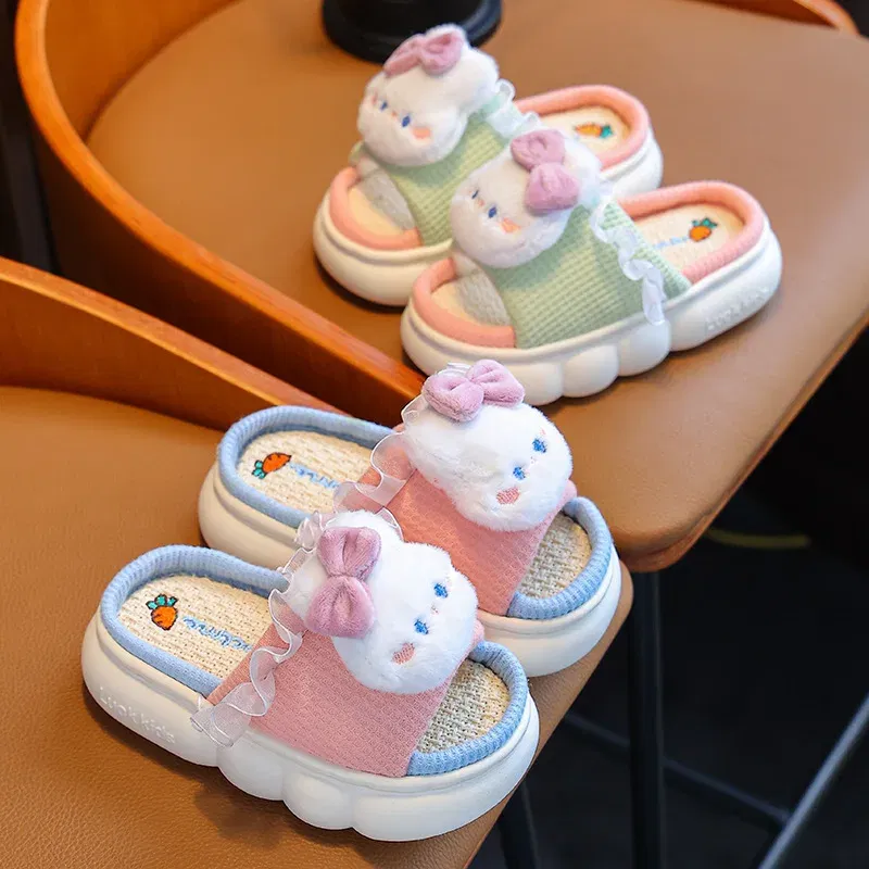 Color: Beige, Shoe Size: 3.5 - Women's Slippers Casual Cute Cartoon Open Toe Platform Slippers Girls' Breathable, Lightweight, Non-slip Home Shoes