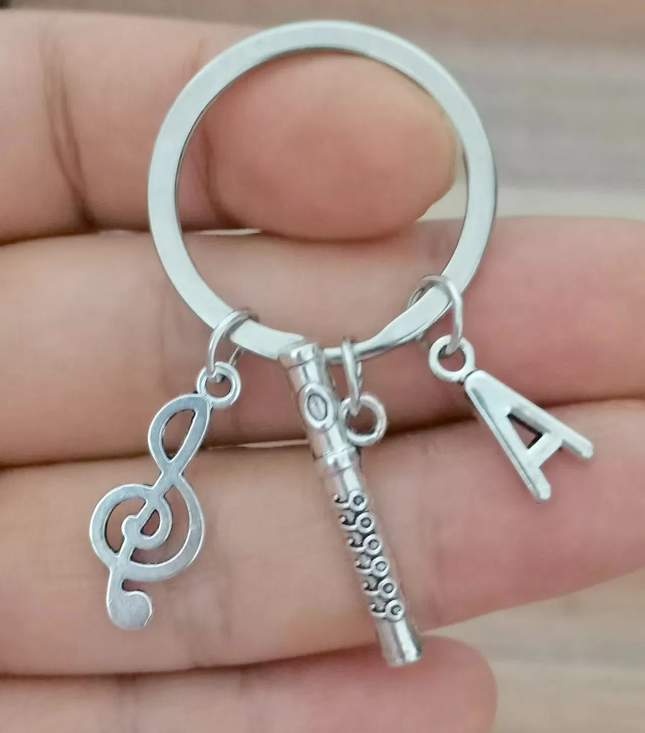 Color: VIOLET - 26 Letter Flute Musical Instrument Keychain Music Lovers Key Ring