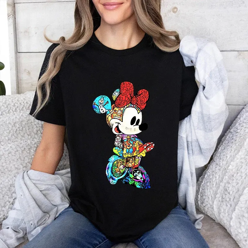 Color: Gold, Size: XS?€old?‰ - Disney Couples Mickey Mouse Minnie Print T-shirt Couples Men's and Women's Cotton Short Sleeve Casual Tops