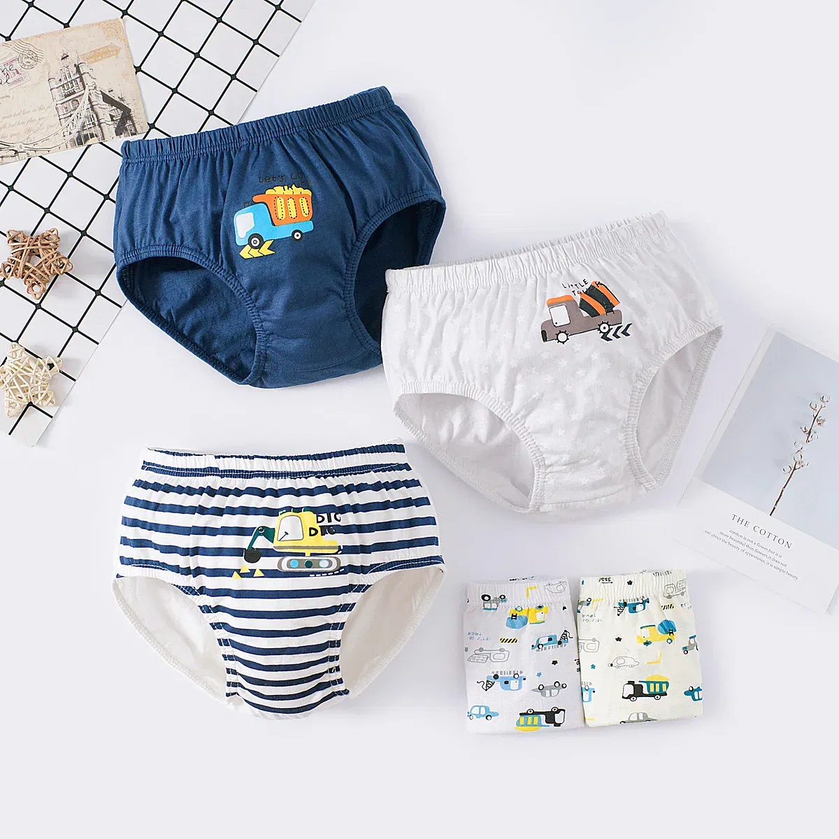 Color: Blue, Kid Size: 4 - 5 Pcs/Lot Children Underwear Boys Comfortable Cotton Kids Triangle Underpants Car Cartoon Briefs For Boys Aged 2 To 14