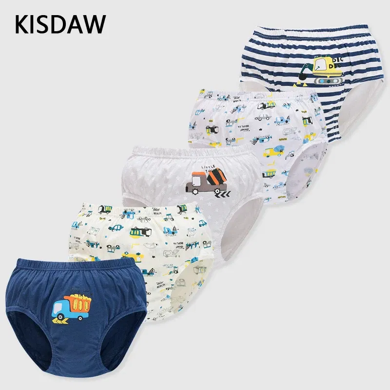 Color: Blue, Kid Size: 4 - 5 Pcs/Lot Children Underwear Boys Comfortable Cotton Kids Triangle Underpants Car Cartoon Briefs For Boys Aged 2 To 14
