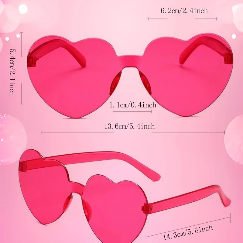 Lenses Color: Pink - 10PC Heart Sunglasses Love Sunglasses Jelly Color Frameless Heart-shaped One-piece Glasses Dazzling Color Glasses