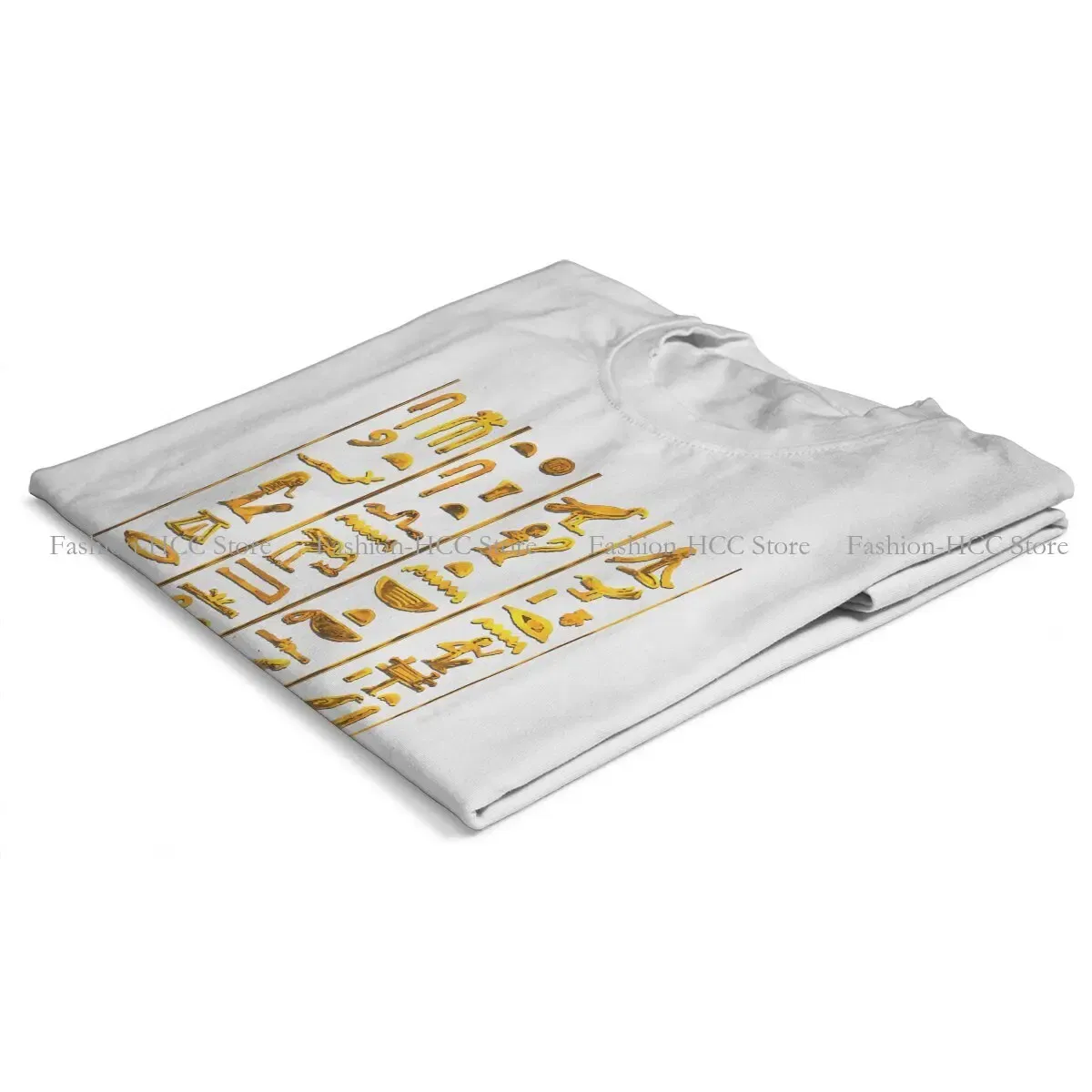 Color: WHITE, Size: M - Ancient Egypt Culture Polyester TShirts Hieroglyphs Gold On Black Distinctive Women's T Shirt Funny Tops