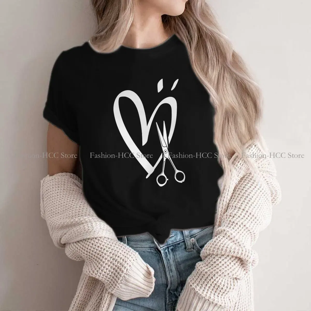 Color: black, Size: XXXL - Royal Craft Print TShirt Barber Hairdresser Fashion Trend Hairstyle Basic Polyester T Shirt Women Tops Individuality