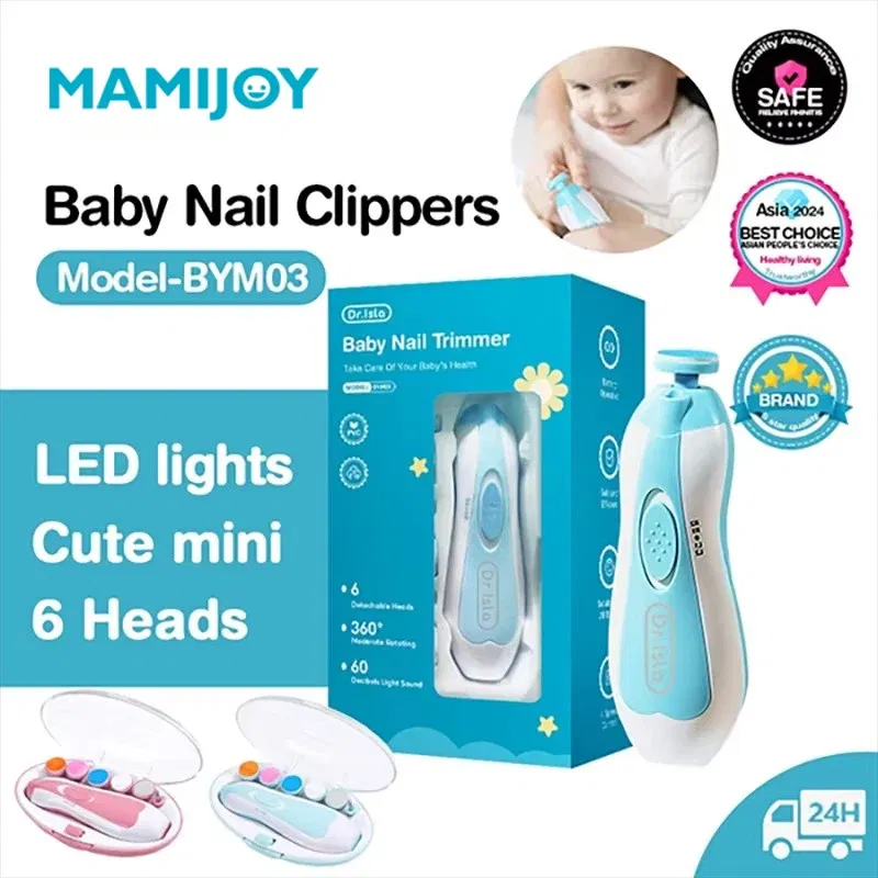 Color: Blue - MAMIJOY  Electric baby Nail clipper LED Light Baby Nail Trimmer Baby Care Set 4-speed speed Adjustment With Low Noise