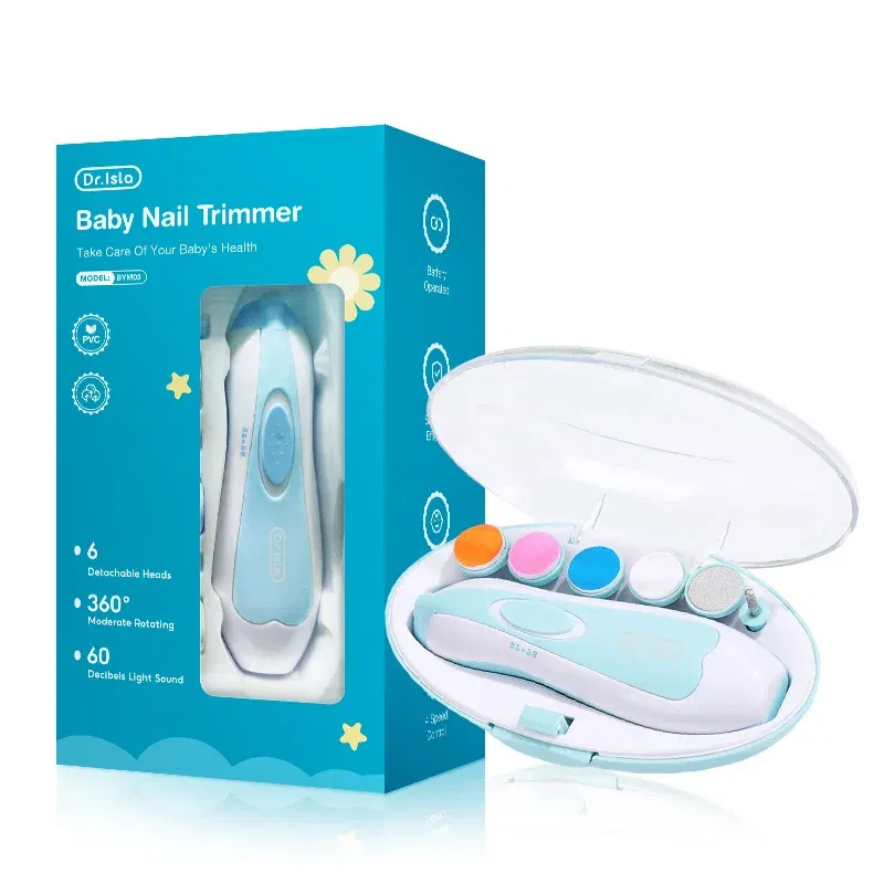 Color: Blue - MAMIJOY  Electric baby Nail clipper LED Light Baby Nail Trimmer Baby Care Set 4-speed speed Adjustment With Low Noise