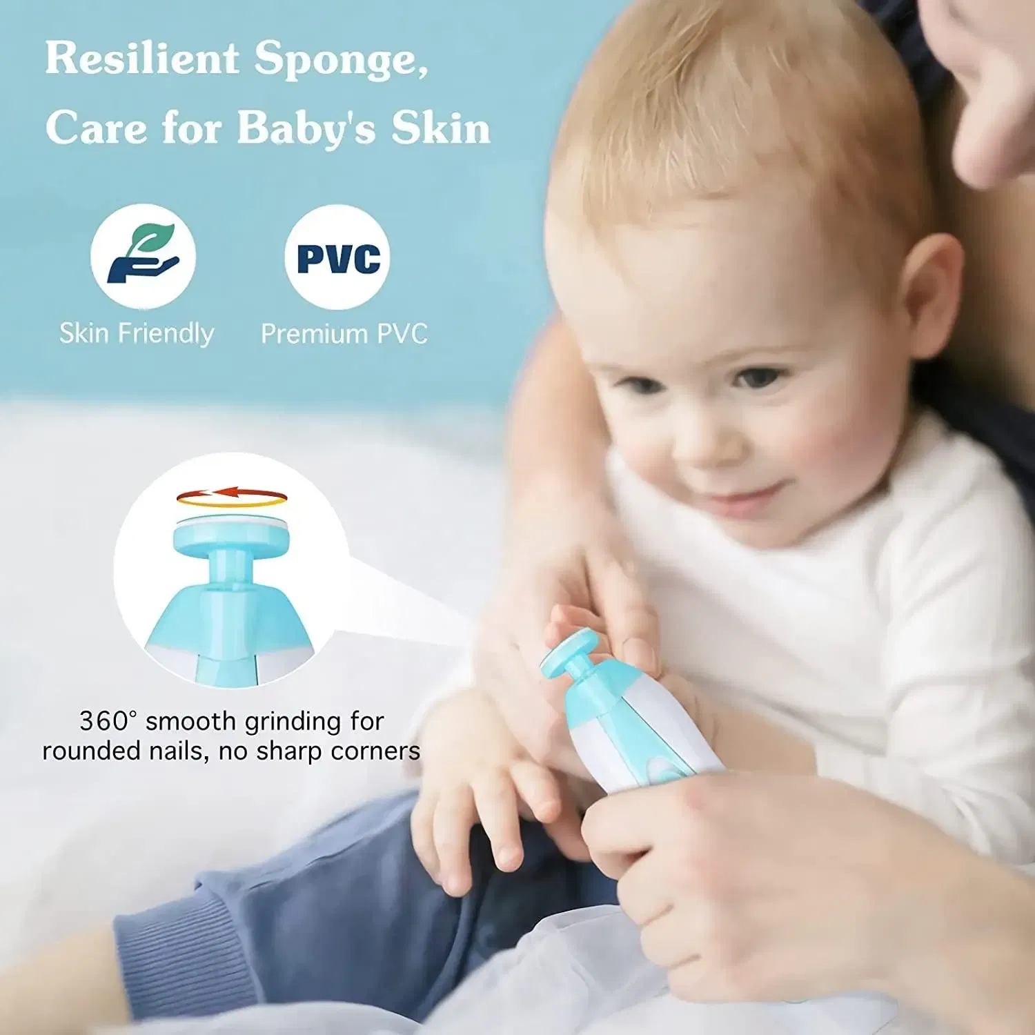 Color: Blue - MAMIJOY  Electric baby Nail clipper LED Light Baby Nail Trimmer Baby Care Set 4-speed speed Adjustment With Low Noise