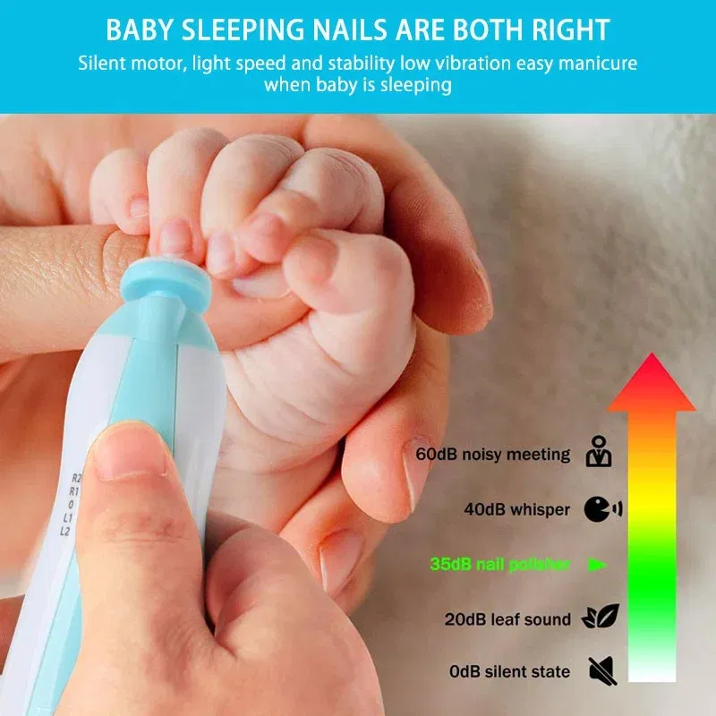 Color: Blue - MAMIJOY  Electric baby Nail clipper LED Light Baby Nail Trimmer Baby Care Set 4-speed speed Adjustment With Low Noise