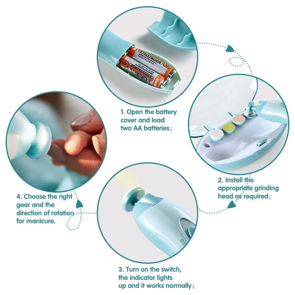 Color: Blue - MAMIJOY  Electric baby Nail clipper LED Light Baby Nail Trimmer Baby Care Set 4-speed speed Adjustment With Low Noise