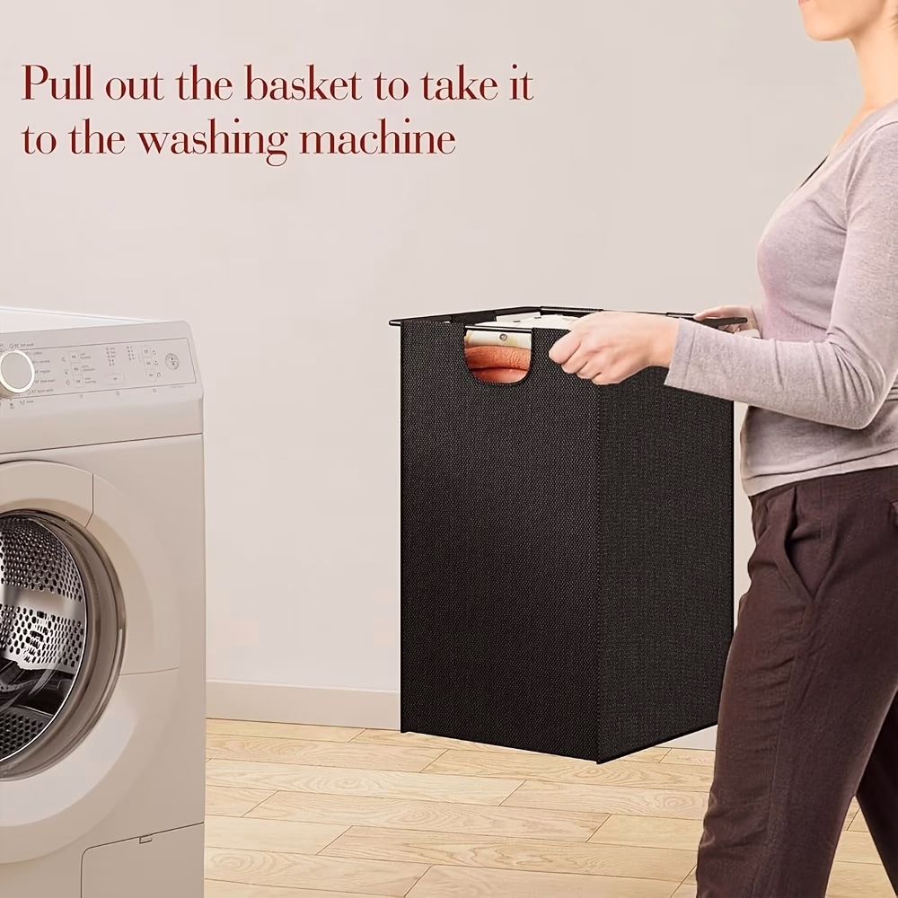 Dual Laundry Hamper with Pull-Out High-Quality Bags, Carbon Steel Frame & Top Shelf – 72x32x71cm, Easy Assembly for Clothes Sorting & Storage