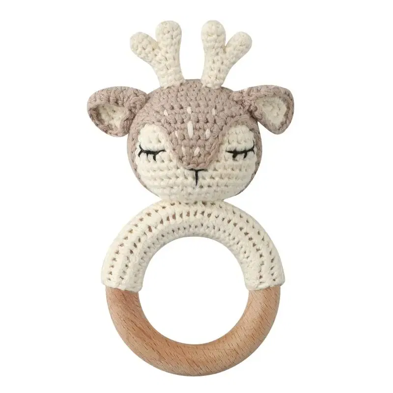 Color: green - 1pc Baby Teether Safe Wooden Toys Mobile Pram Crib Ring DIY Crochet Giraffe Deer Rattle Soother Product
