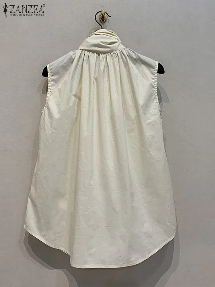 Color: black, Size: XXXL - ZANZEA Women Fashion Bow Tie Neck Tank Tops 2024 Summer Casual Solid Sleeveless Blusas Mujer Elegant Korean Style Shirts Blouses