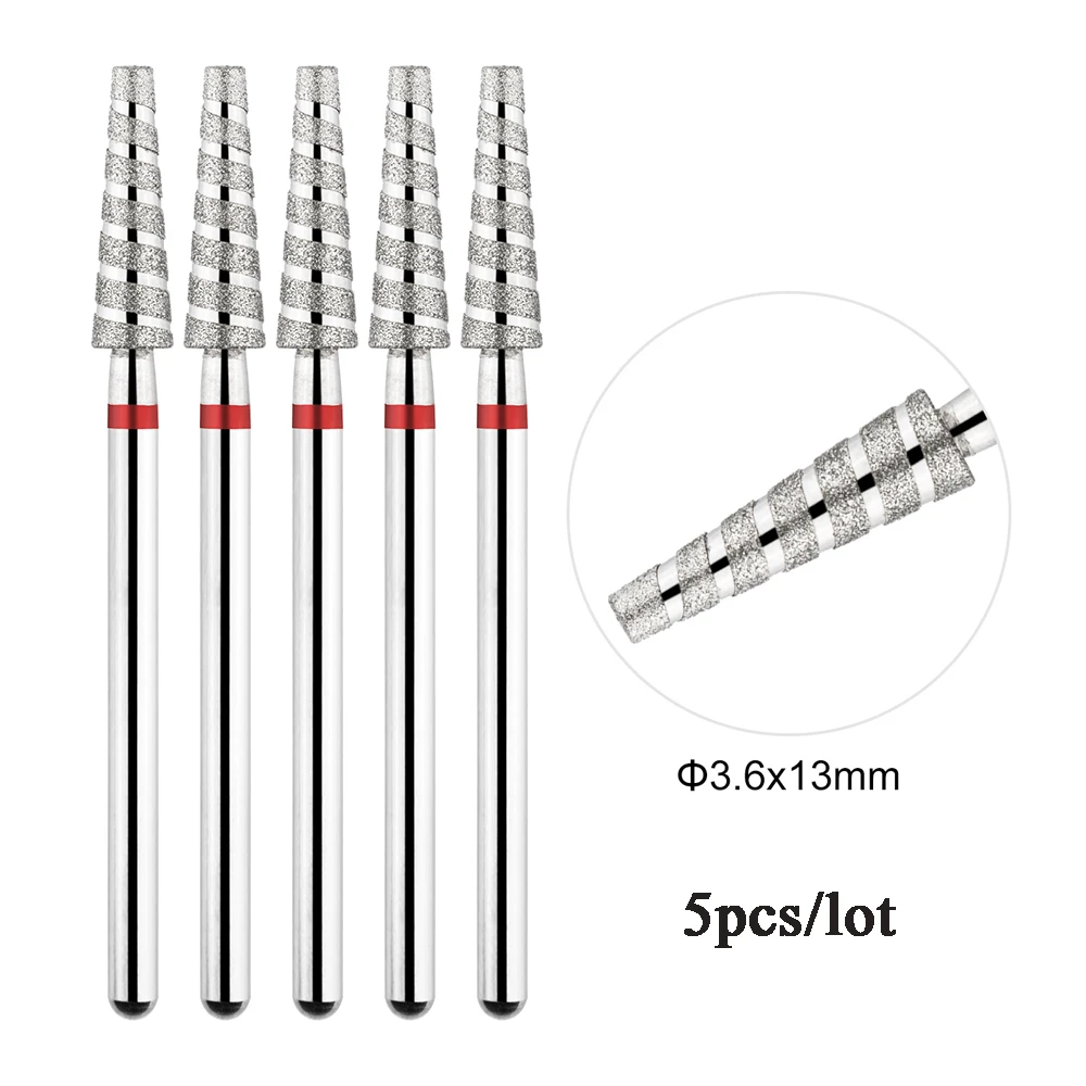 Color: Light Grey - 5Pcs/lot Diamond Nail Bits Tornado Flame Cuticle Drill Bit Pro Russian Electric File Bits for Nail Manicure and Pedicure 3/32''