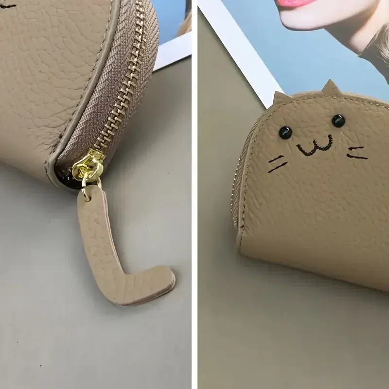 Color: dark blue - Cartoon Cat shaped design Wallet Women's Multi-card slots Holder Cute Fashion Faux Leather Coin Purse Creative ID Card Holder