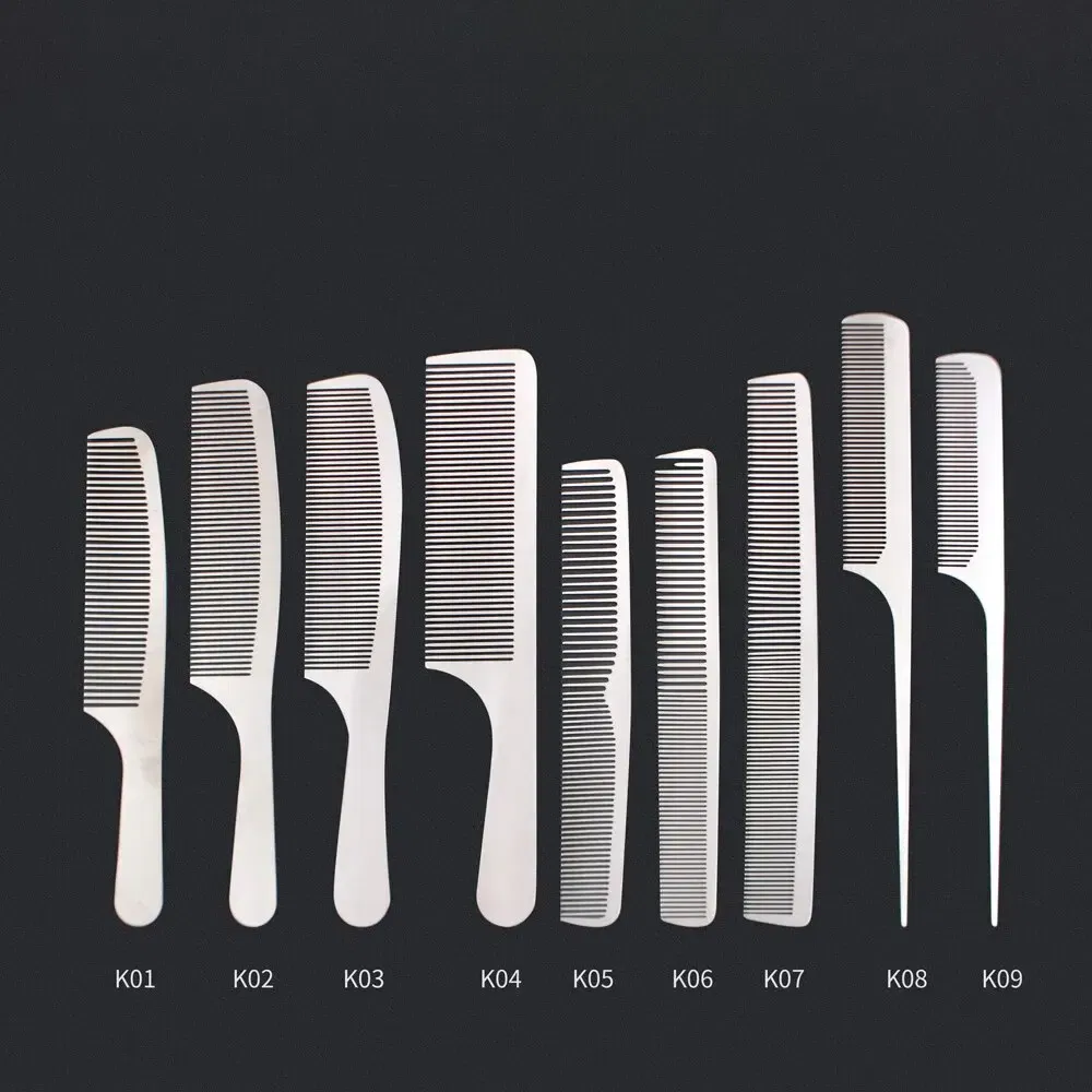 Color: black - MJ Stainless Steel Cutting Metal Tail Combs Silver Fine Cutting Comb Set Hairdressing Steel Rat Tail Comb