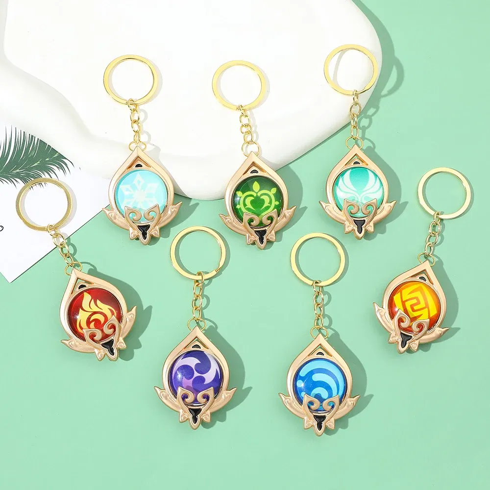 Color: black - Genshin Impact Keychain Anime Game Genshi Impact Vision Element God's Eye for Men Key Chain Kids Accessories Key Ring