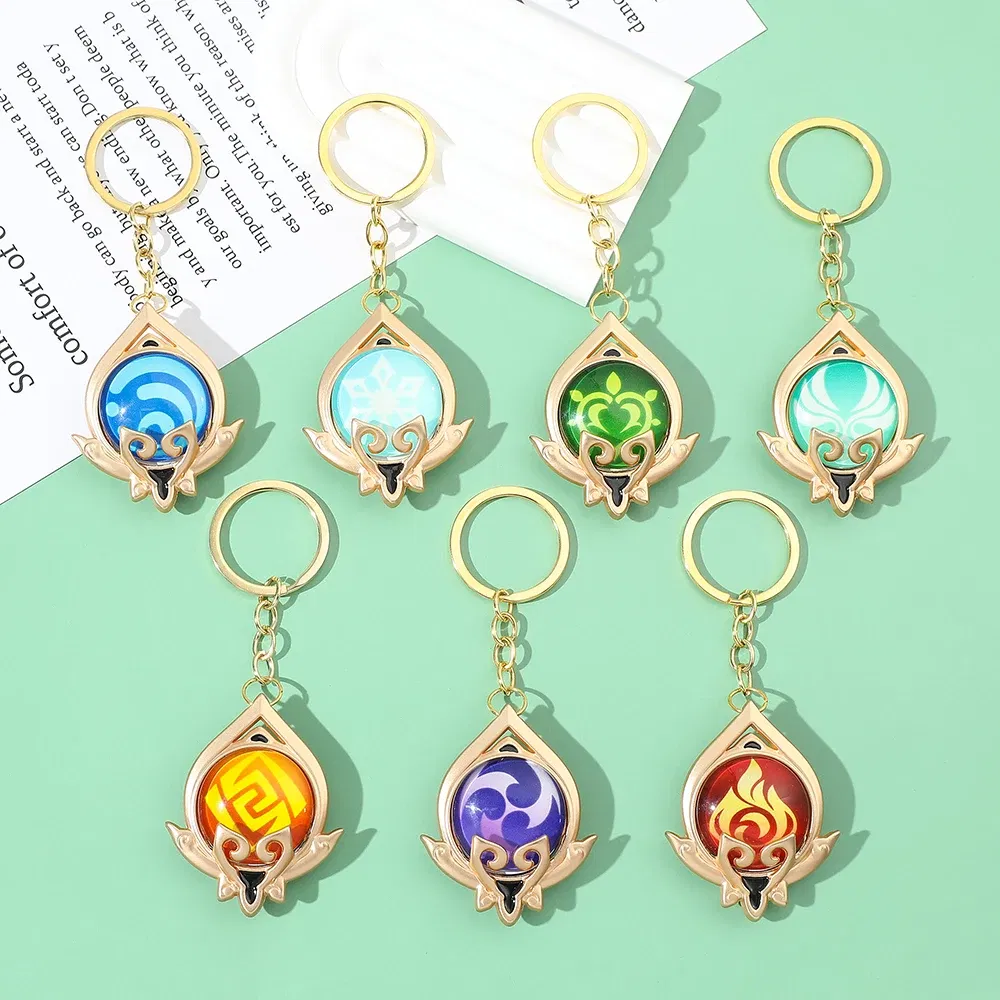 Color: black - Genshin Impact Keychain Anime Game Genshi Impact Vision Element God's Eye for Men Key Chain Kids Accessories Key Ring