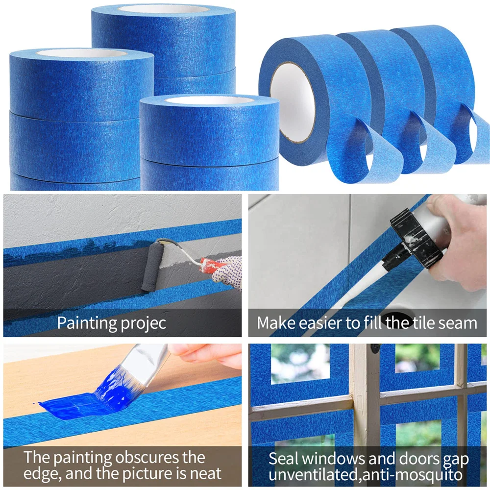 Color: Blue - 3 Roll/Set Paint Tape Multi-Surface Masking Easy Removal Paint Tape Security Wall Painting Crafts Art Construction Home 20m/Roll
