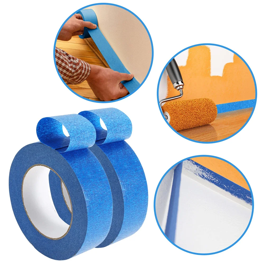 Color: Blue - 3 Roll/Set Paint Tape Multi-Surface Masking Easy Removal Paint Tape Security Wall Painting Crafts Art Construction Home 20m/Roll