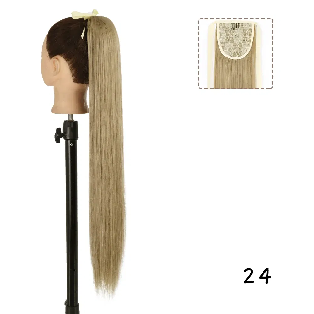 Color: #6, Stretched Length: 22inches - AZQUEEN Straight Synthetic Hairpiece With Ponytail 85cm Super Long Wrap Around Clip In Hair Extensions Pony Tail For Daily Wear