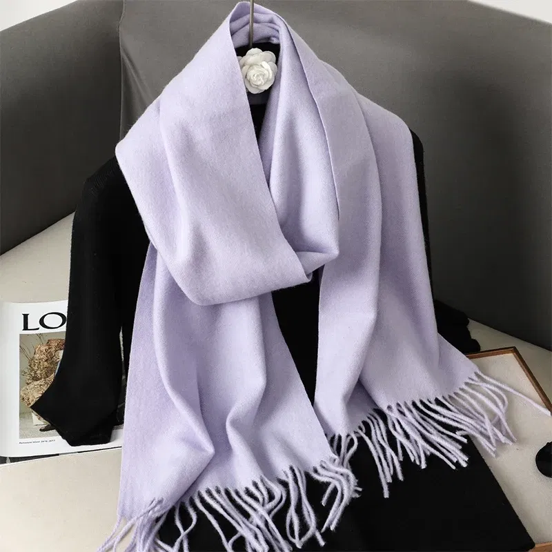 Color: LIGHT GRAY - New 62 Color Winter Scarf For Women Long Warm Cashmere Scarves Hijab Solid Lady Shawl Wrap Female Pashmina Bandana Head Scarfs