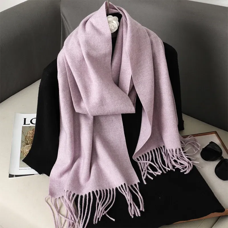 Color: LIGHT GRAY - New 62 Color Winter Scarf For Women Long Warm Cashmere Scarves Hijab Solid Lady Shawl Wrap Female Pashmina Bandana Head Scarfs
