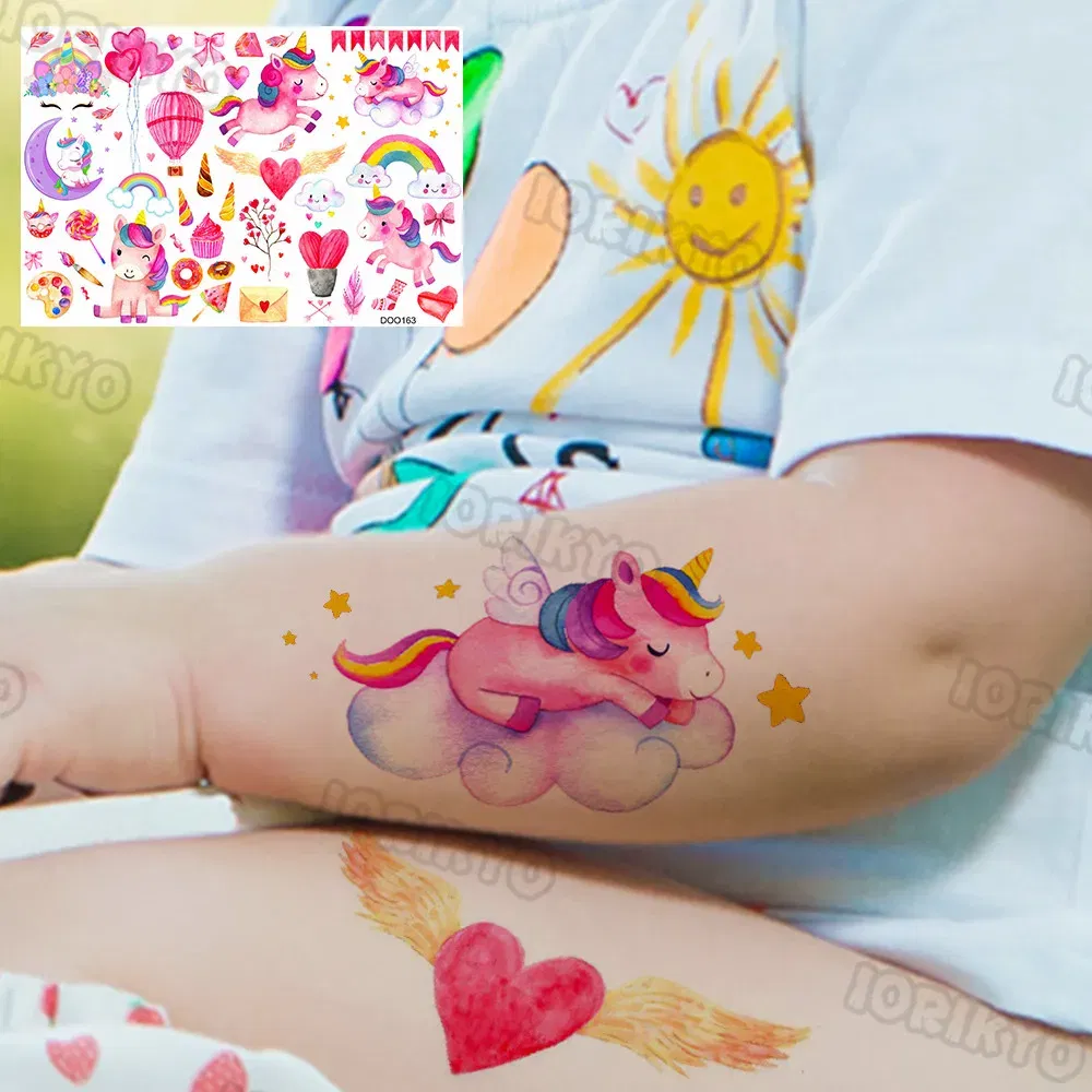 Color: SKY BLUE - Cute Small Bus Car Temporary Tattoos For Kids Boys Girls Baby Child Cute Dinosaur Tattoo Sticker Funny Fake Star Tatoo Face Hand