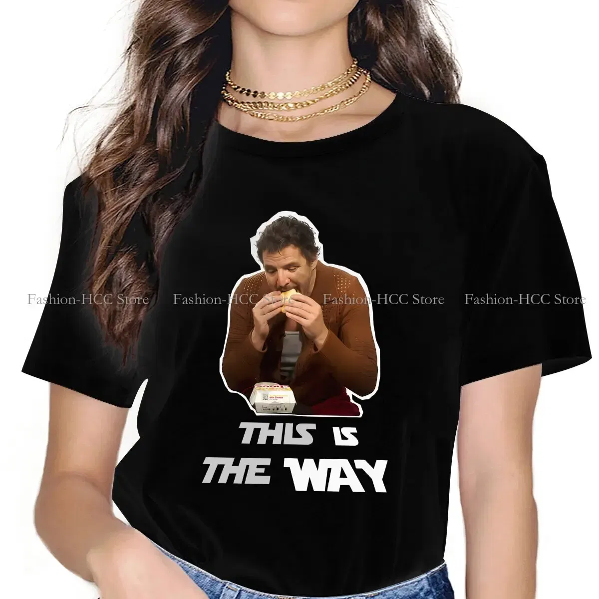 Color: WHITE, Size: XXL - This Is The Way Eating Empanada Fashion Polyester TShirts Pedro Pascal American Actors Momen Style Streetwear T Shirt O Neck