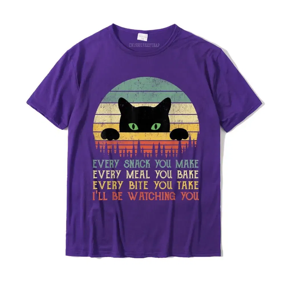Color: PURPLE, Size: M - Every Snack You Make Cat Funny Cat Mom Cat Mama Cat Dad T-Shirt Cotton T Shirts For Men Custom T Shirt Rife Printed
