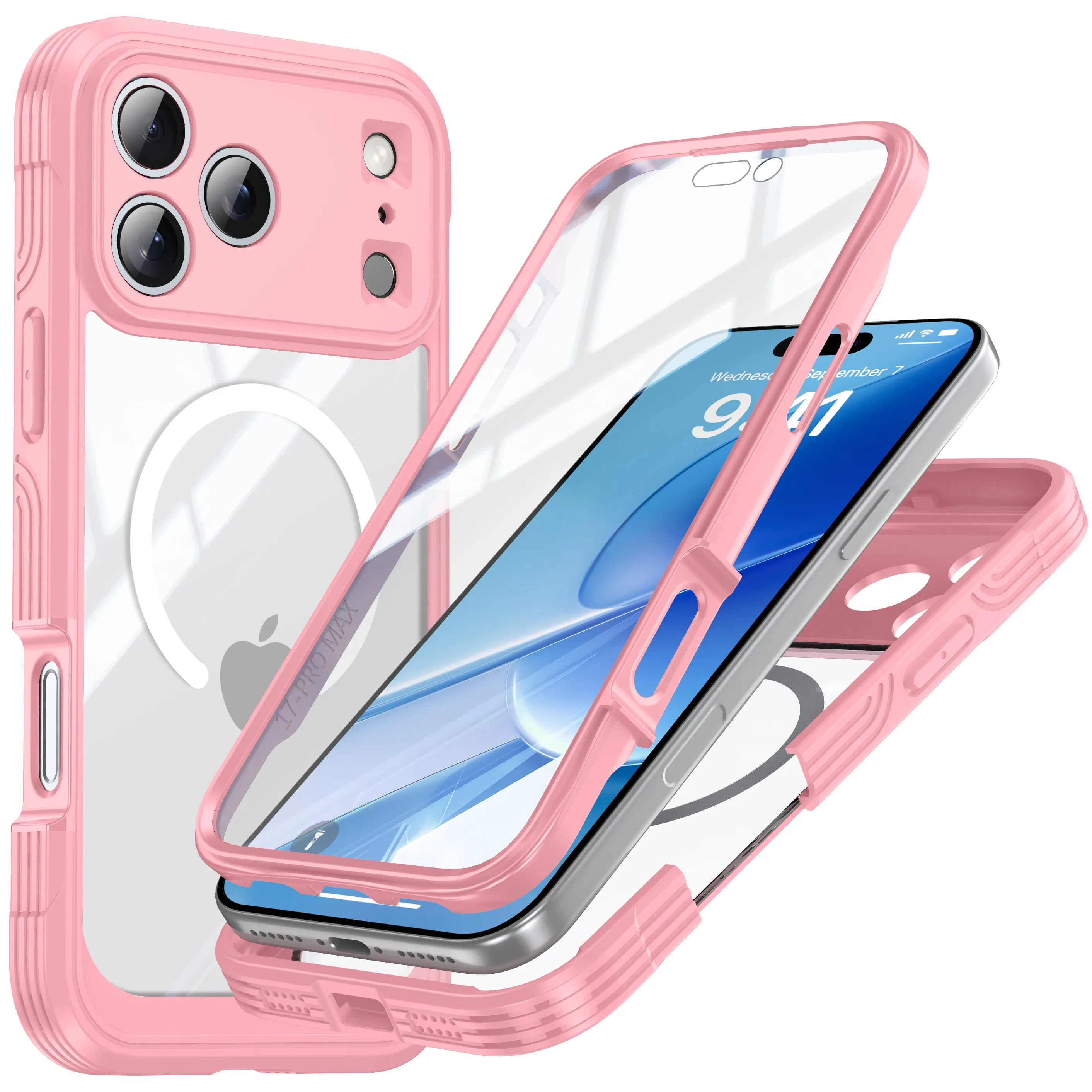 Color: Pink, Compatibility by Model: iPhone17 Pro Max - Shellbox-For iPhone17promax/17Air phone case, drop-resistant, ultra-thin transparent magnetic, scratch-resistant and wear-resist