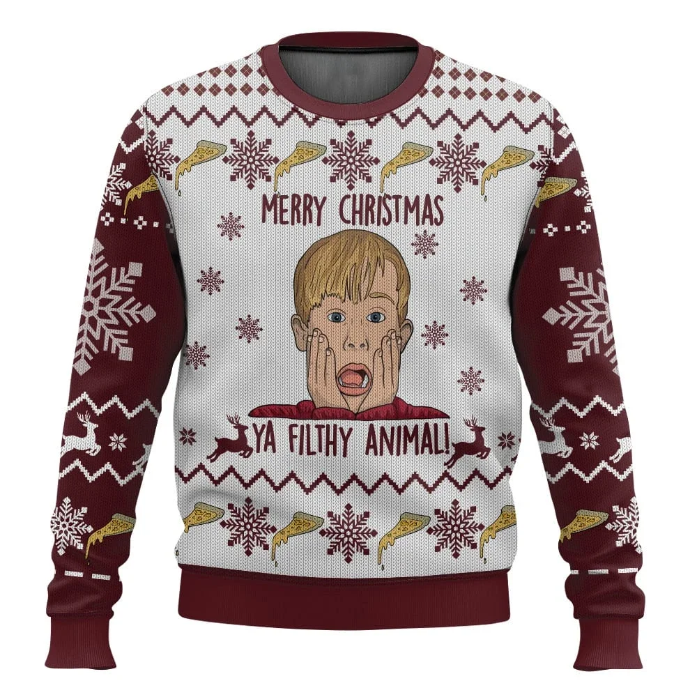 Color: Turquoise, Size: L, Ships From: CHINA - Merry Christmas alone at home Ugly Christmas sweater cartoon animation Men's pullover 2026 fashionable couple shirts Sweatshirt