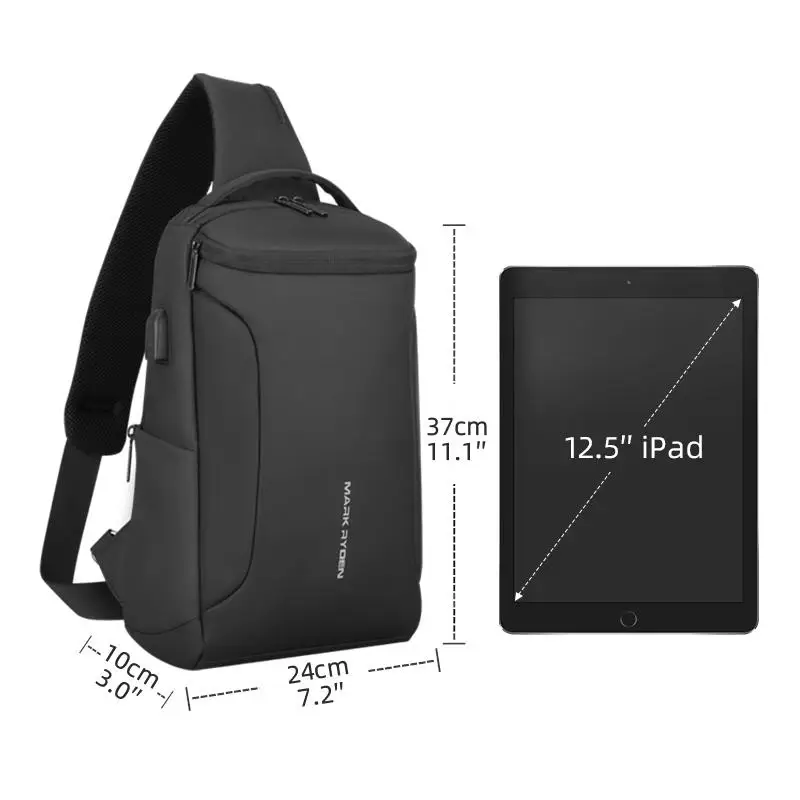 MARK RYDEN Crossbody bag Oxford Cloth Waterproof USB Recharging Sling bag Fits 12.5inch iPad Shoulder Messenger Bags Ches