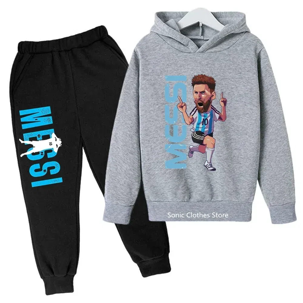 Color: Silver, Kid Size: 2T - messi avatar printed children's clothing children's autumn and winter hoodies pants 2-piece casual boys and girls suits