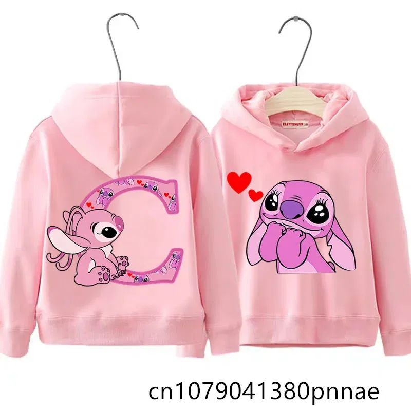 Color: Brown, Kid Size: 13 - Girls Boys Lilo and Stitch Sportswear Hoodies Casual Fashion Sweatshirts Angel Letter AZ Anime Autumn/Winter Hoodie Kids Hoodies