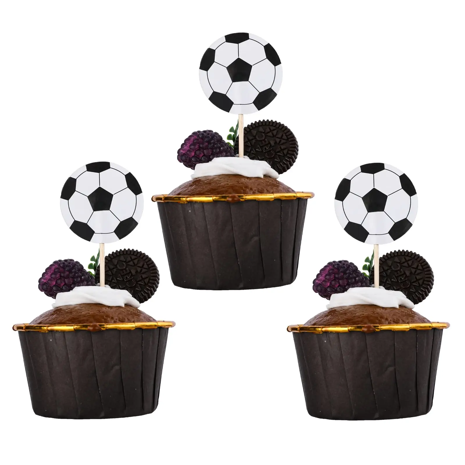 Color: Light Grey - 24/48pcs Football Cake Decoration Football Cupcake Topper Soccer Theme Cake Topper Kids Birthday Party Supplies