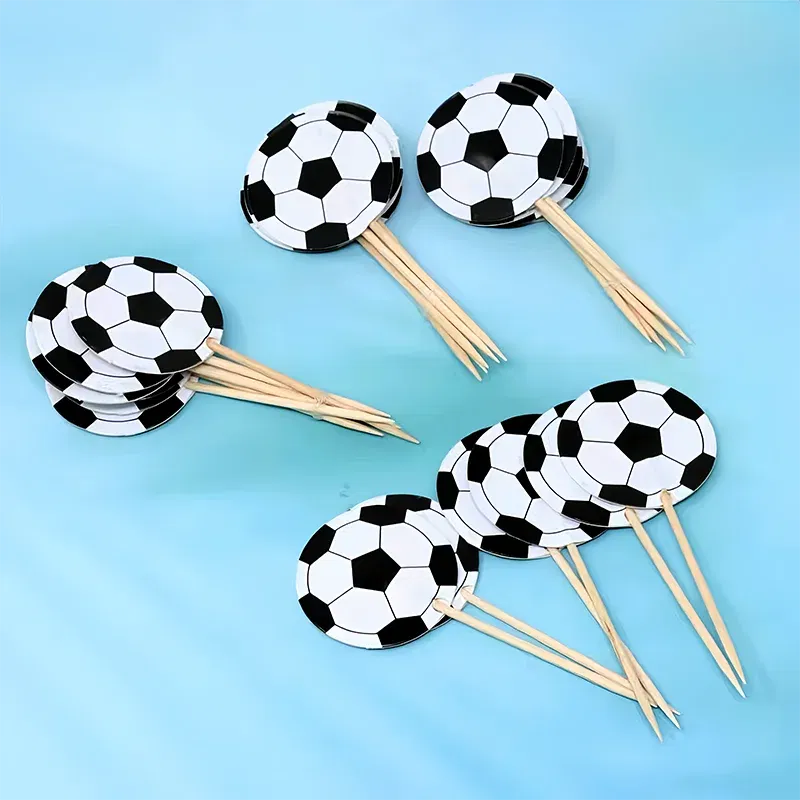 Color: Light Grey - 24/48pcs Football Cake Decoration Football Cupcake Topper Soccer Theme Cake Topper Kids Birthday Party Supplies